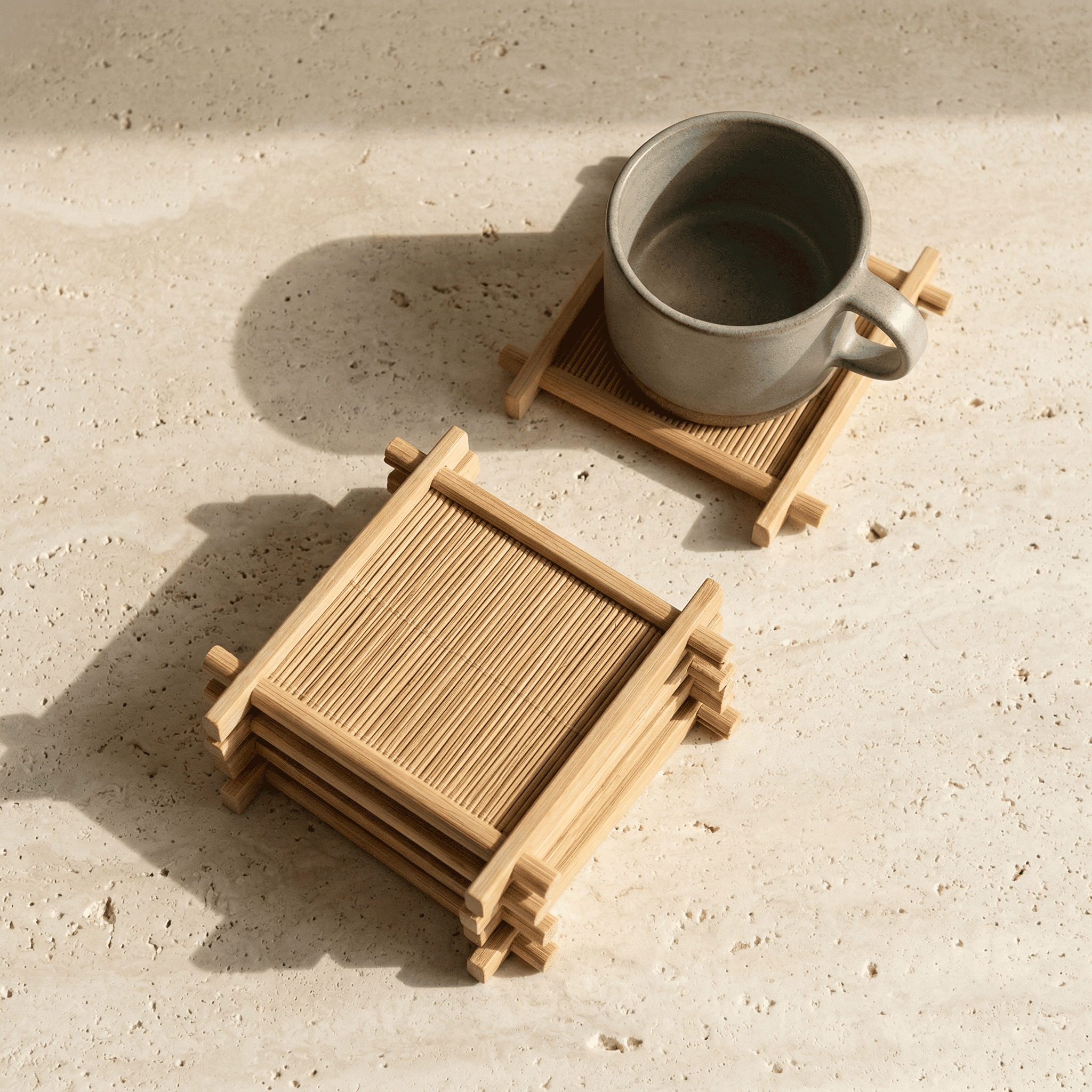 Handwoven Bamboo Coaster Set of 4 – 11 × 11 cm