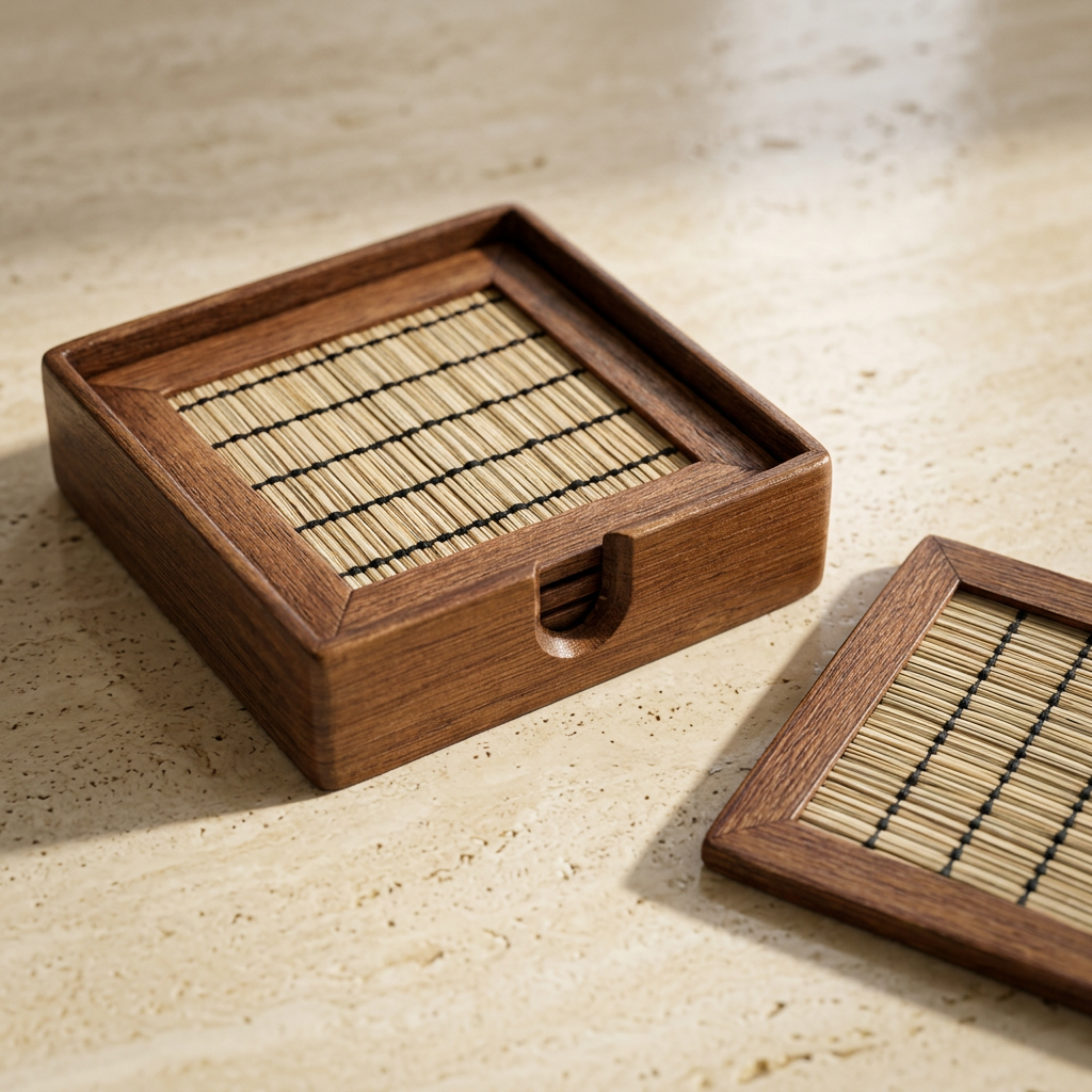 Handwoven Mendong Coaster Set of 4 – 11 × 11 cm