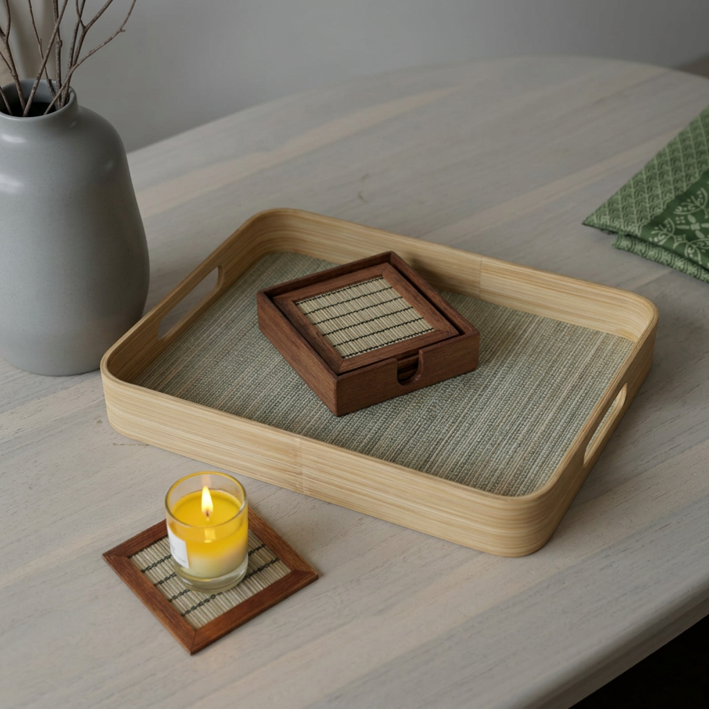 Handwoven Mendong Coaster Set of 4 – 11 × 11 cm