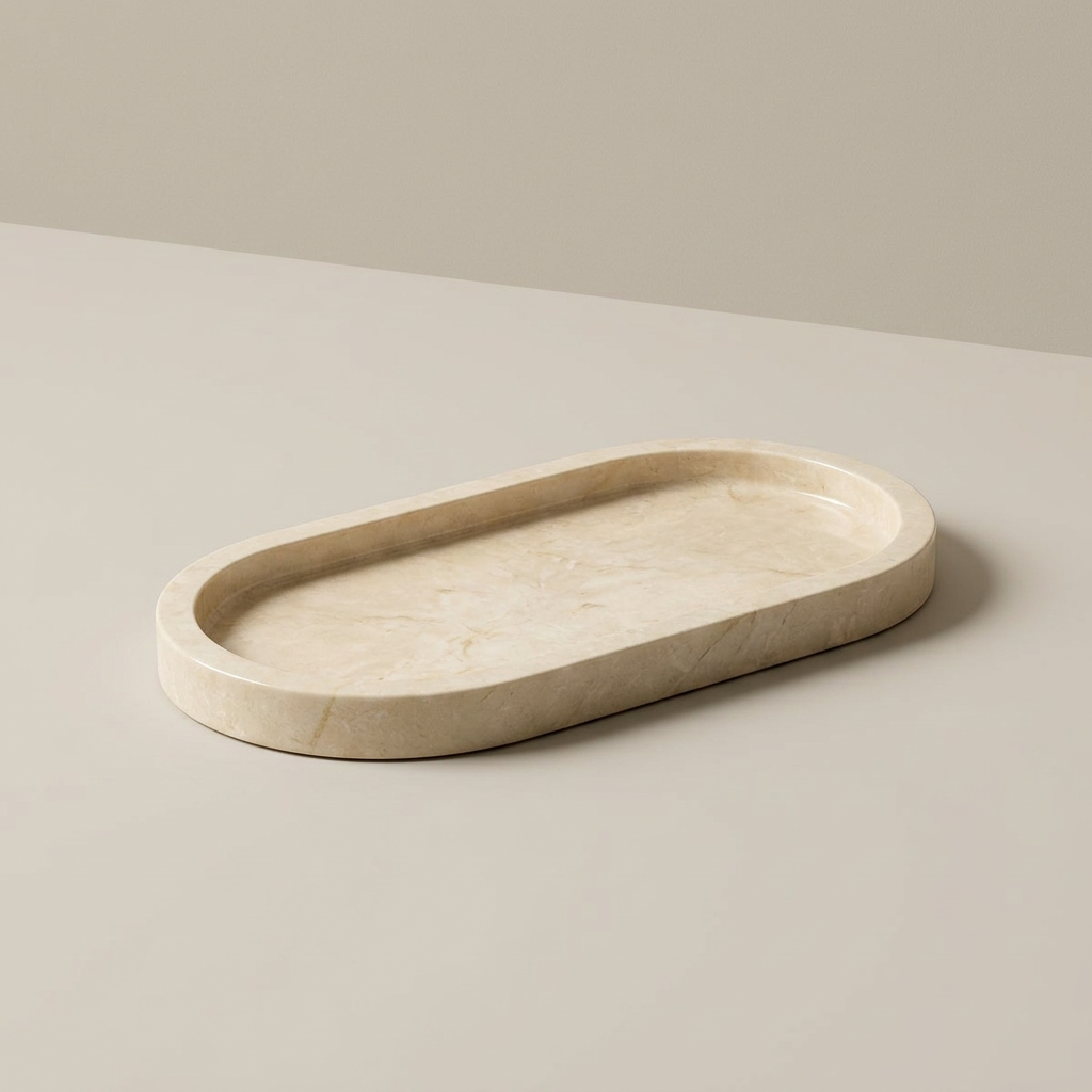 Natural Marble Oval Tray – Vanity & Display Organizer 20x10 cm