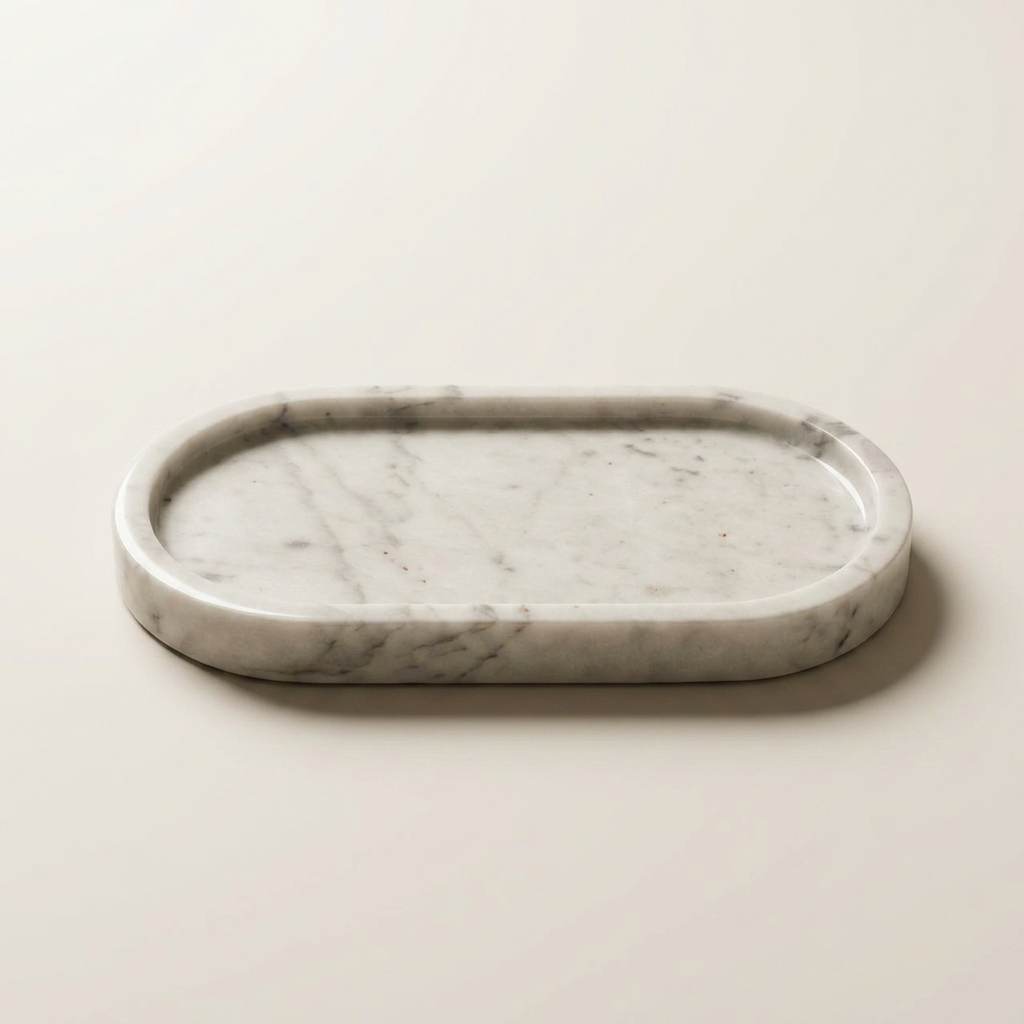 Natural Marble Oval Tray – Vanity & Display Organizer 20x10 cm