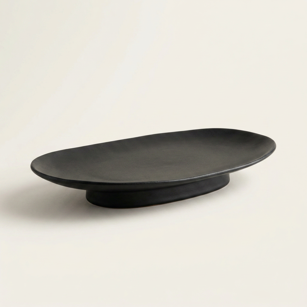 Elongated Ceramic Pedestal Plate — Onyx