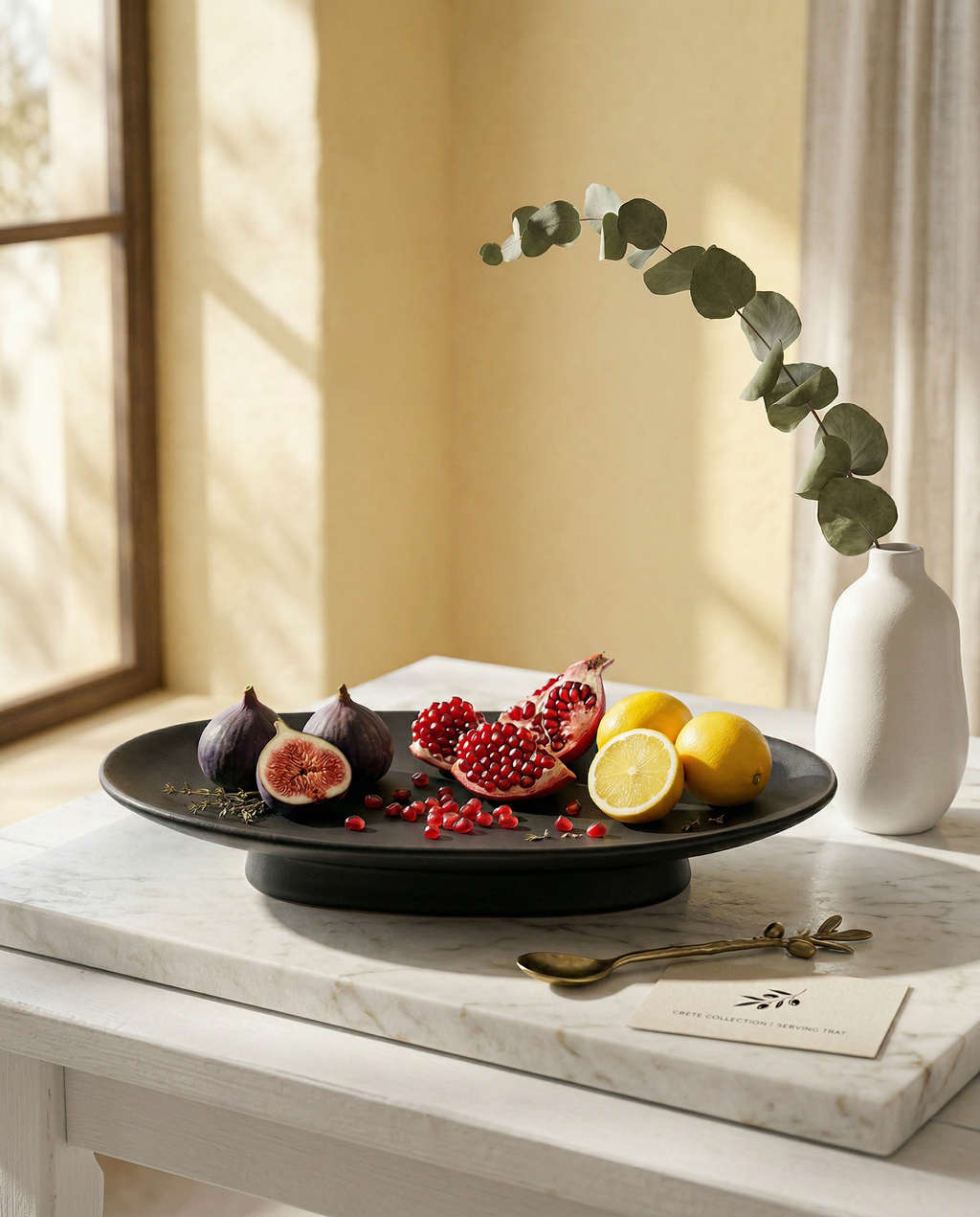 Elongated Ceramic Pedestal Plate — Onyx